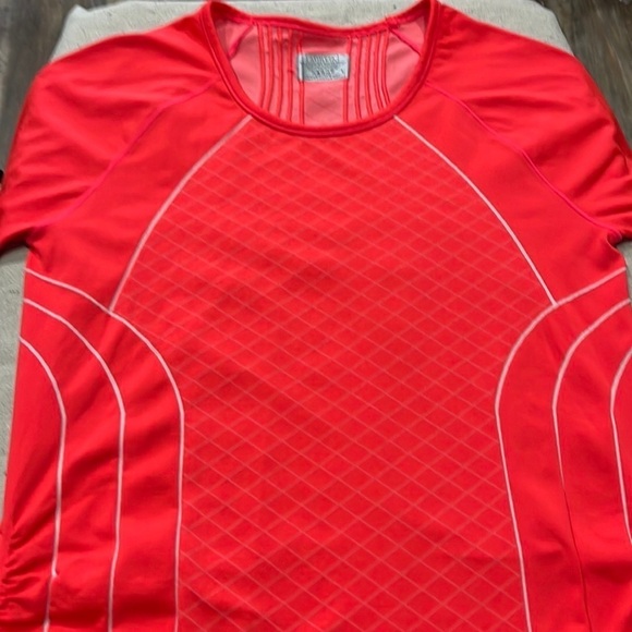 Athleta Finish Fast Line Tee Red It Neon Athletic Size Large - Picture 2 of 4